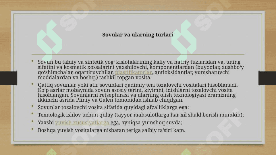 : Sovunlar, ularning olinishi va xossalari 4
