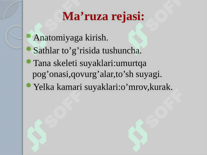 Anatomiya fanining tarixi.Anatomiyani o’rganish usullari.Tana suyaklarning funksional anatomiyasi 2