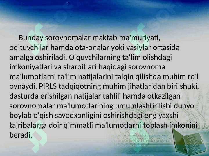 PIRLS oʻqish savodxonligini baholash qamrov doirasi 4