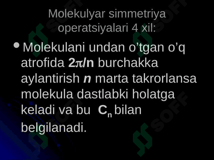 Kompleks birikmalarda kimyoviy bog’ tabiati. Simmetriya elementlari. Valent bog’lar nazariyasi 3