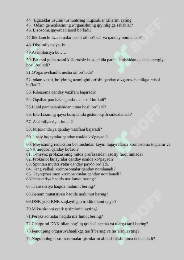 BIOLOGIYADAN SAVOLLAR 2