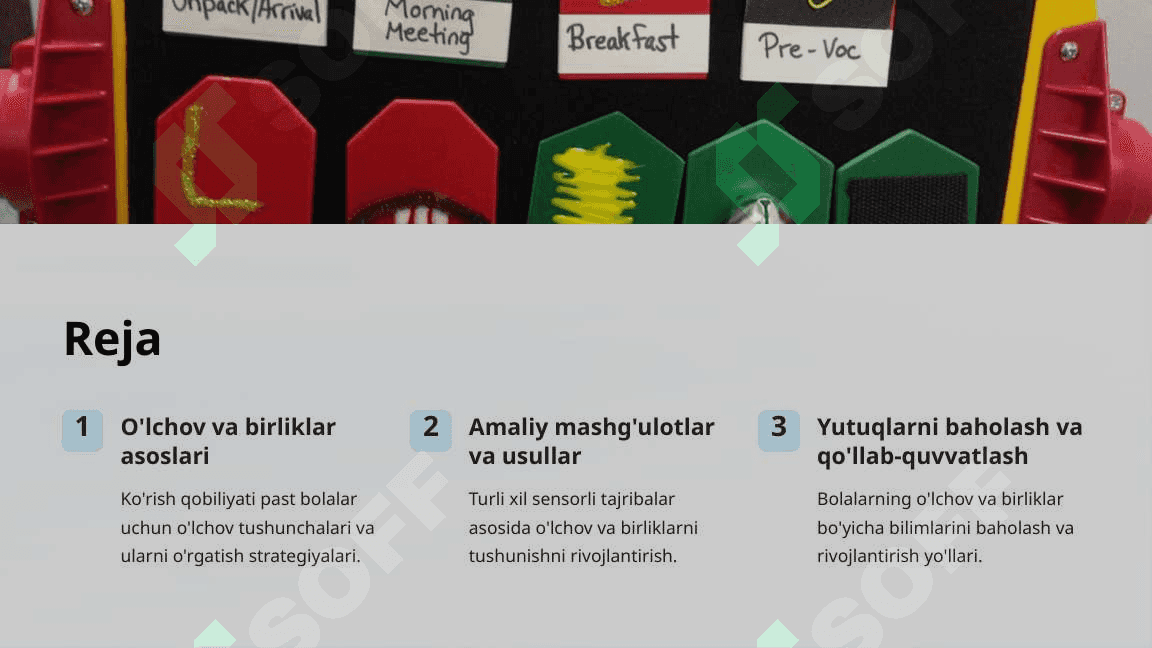 Ko'rish qobiliyati past bolalar uchun o'lchov va birliklar 2