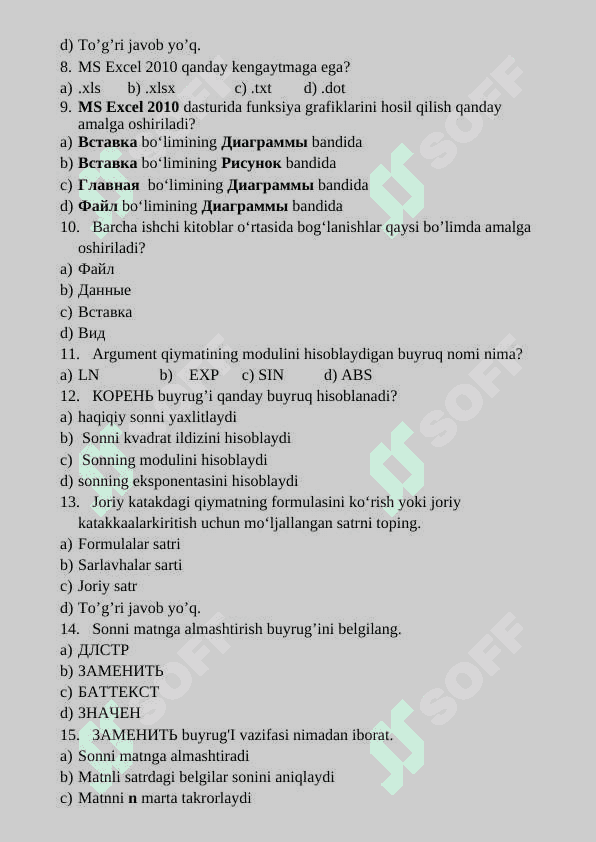 Informatika fanidan nazorat ishi 9-sinf 3