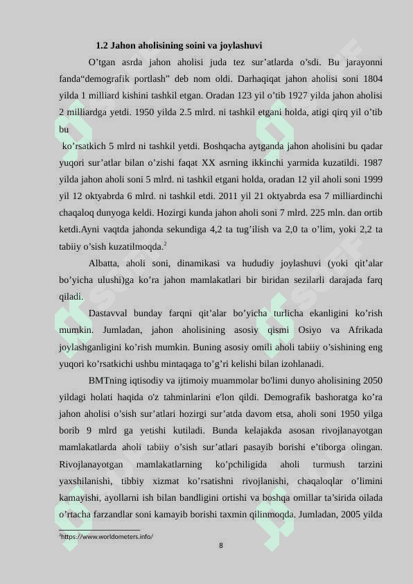 JAHON AHOLISI JOYLASHUVINING O‘ZIGA XOS XUSUSIYATLARI 8