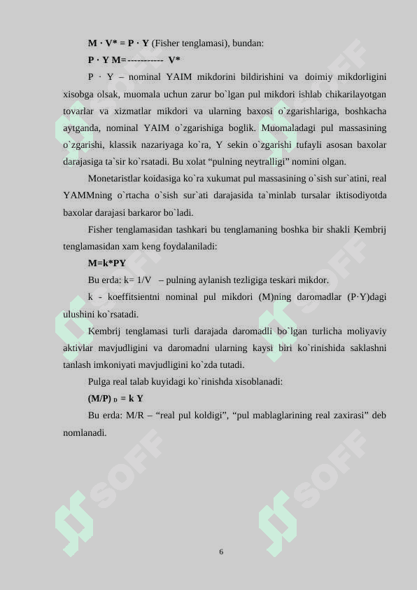 PUL BOZORONING IQTISODIY MOHYATI 6