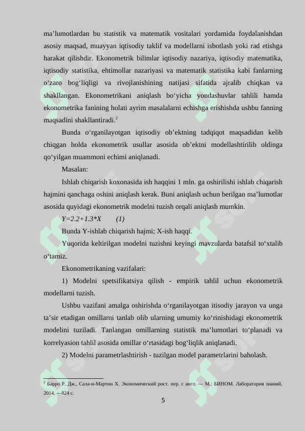RESPUBLIKA HUDUDLARI IQTISODIY RIVOJLANISH KO'RSATKICHLARINI KOMPLEKS EKONOMETRIK MODELLASHTIRISH 5