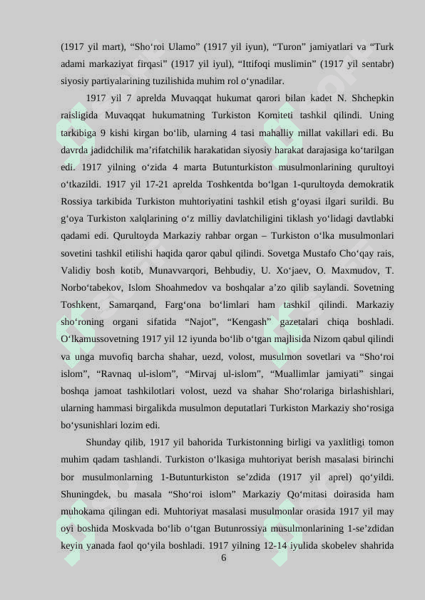 ROSSIYADA 1917-YILGI INQILOBIY VOQEALARNING TURKISTONDAGI IJTIMOIY-SIYOSIY VAZIYATGA TA'SIRI 6