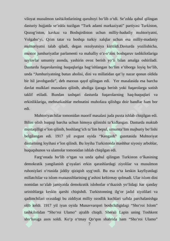 ROSSIYADA 1917-YILGI INQILOBIY VOQEALARNING TURKISTONDAGI IJTIMOIY-SIYOSIY VAZIYATGA TA'SIRI 7