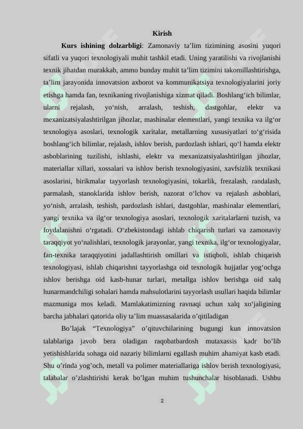 Sanoat ishlab chiqarish qishloq xo’jaligi zargarlik buyumlari maishiy uy ro’zg’or buyumlari tayyorlash xomashyo texnologik jarayonlarni loyihalash texnologiyasini o’rganish 2
