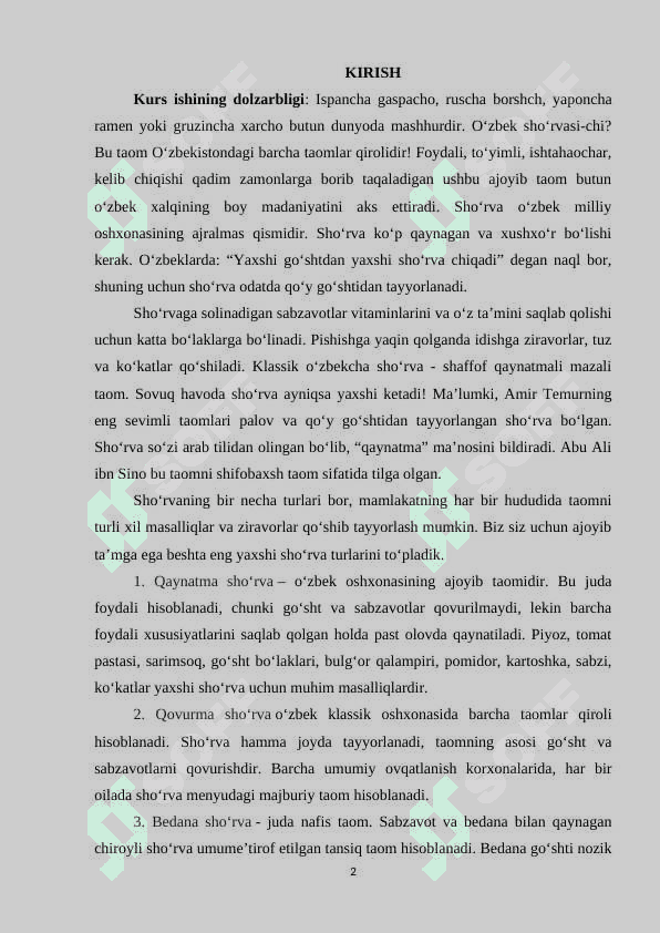 Suyuq toamlar tayyorlash jarayonini o’rganish 2