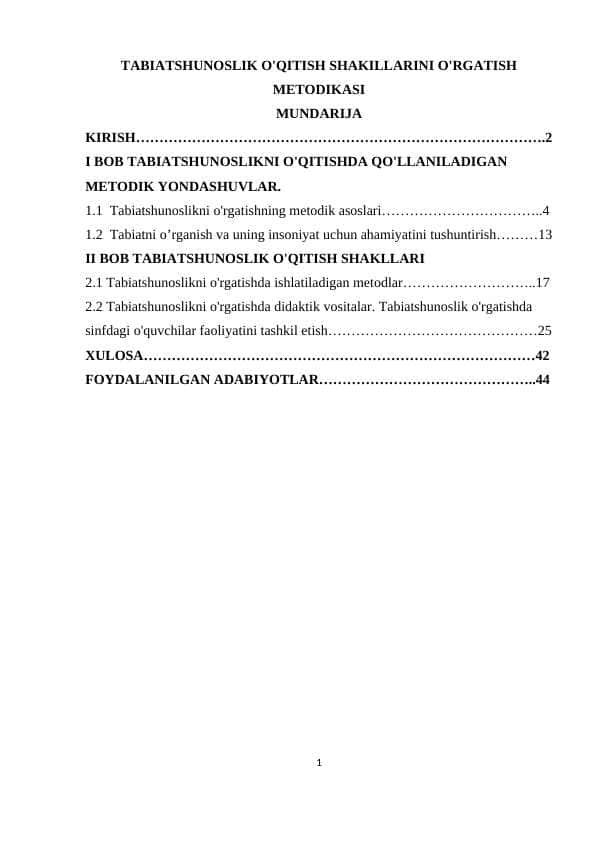 TABIATSHUNOSLIK O'QITISH SHAKILLARINI O'RGATISH METODIKASI