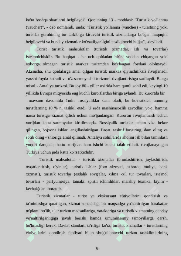 Turizm sohasidagi xizmatlar va mahsulotlar 5