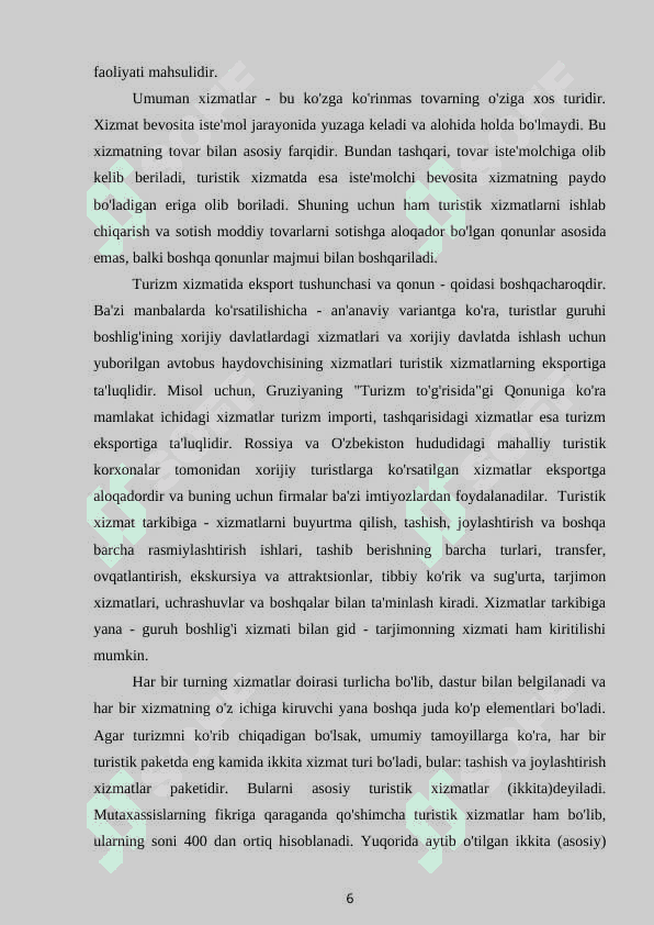 Turizm sohasidagi xizmatlar va mahsulotlar 6