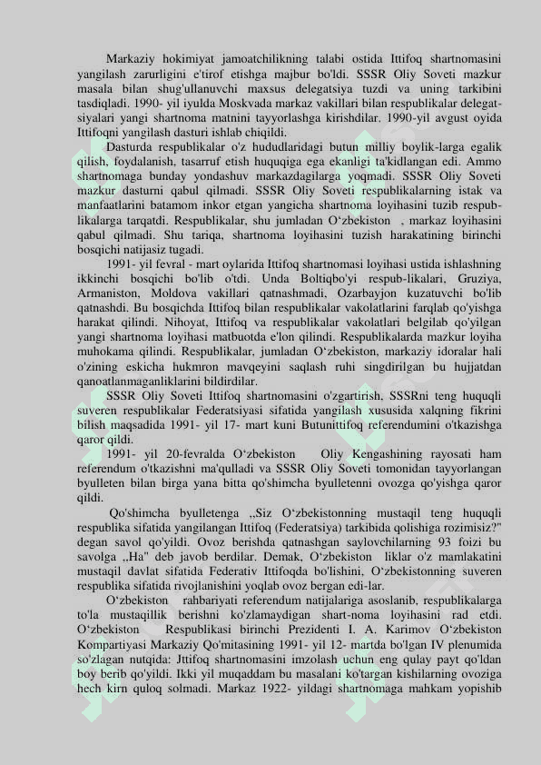 Mavzu: Mustaqil O‘zbekiston Respublikasining tashkil topishi va uning tarixiy ahamiyati. referat 2