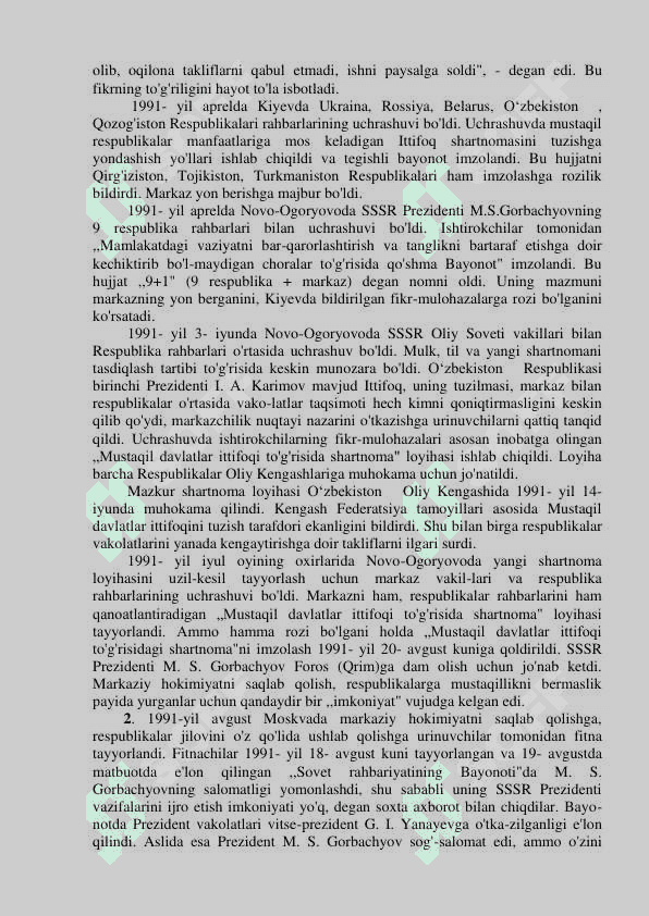 Mavzu: Mustaqil O‘zbekiston Respublikasining tashkil topishi va uning tarixiy ahamiyati. referat 3