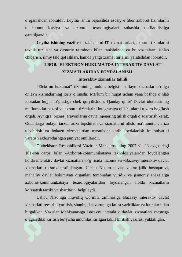 “O‘zbekiston havo yo‘llari” sohasida davlat interaktiv xizmatlarini loyihalash Mavzusidagi Loyiha ishi 6