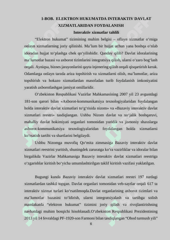 “Davlat bojxona” sohasida davlat interaktiv xizmatlarini loyihalash Mavzusida Loyiha ishi 6