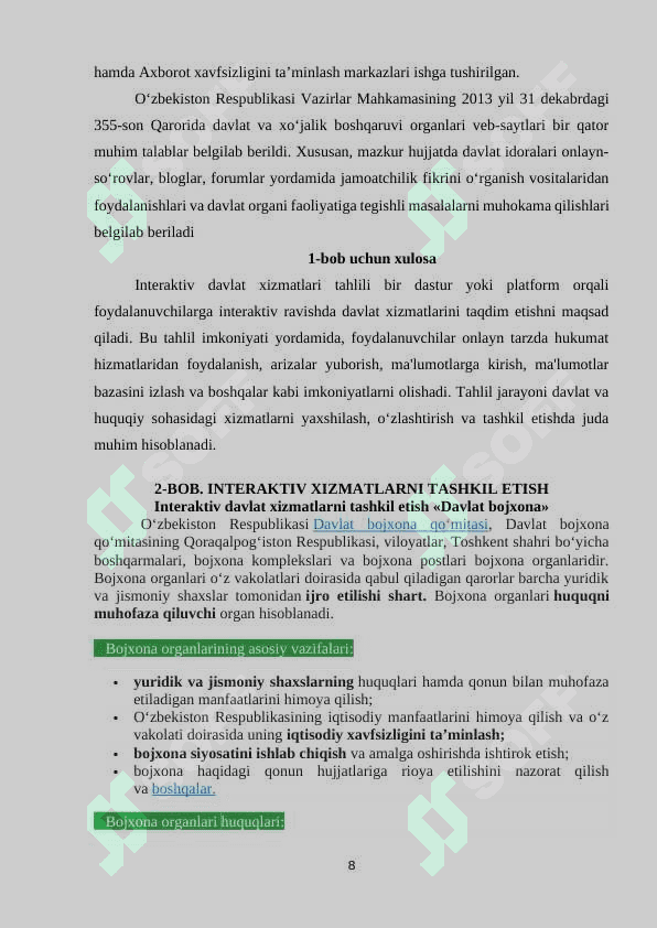 “Davlat bojxona” sohasida davlat interaktiv xizmatlarini loyihalash Mavzusida Loyiha ishi 8