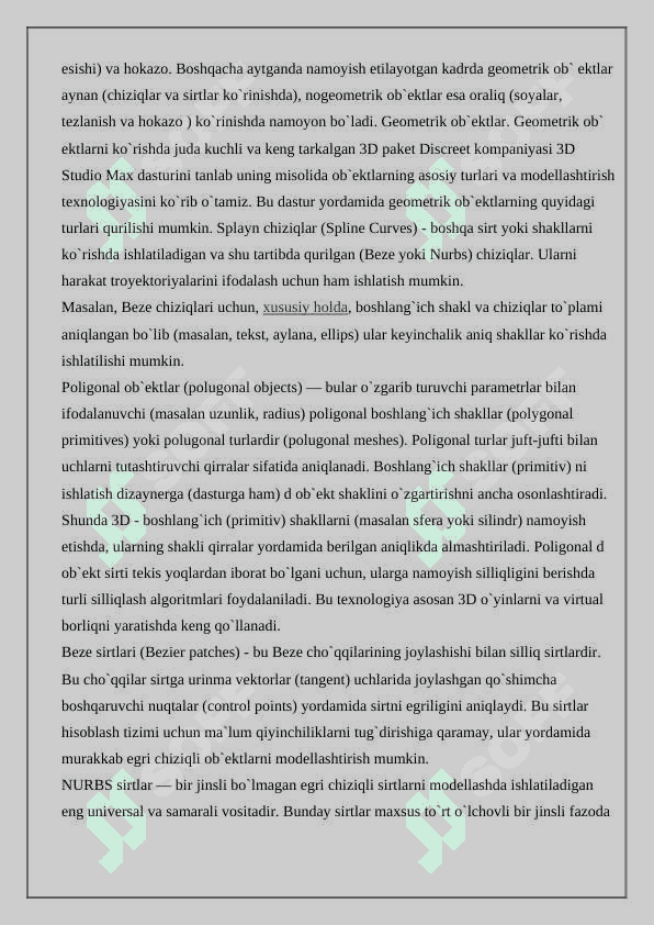 Uch o‘lchamli modellar uchun eskizlarni yaratish 3