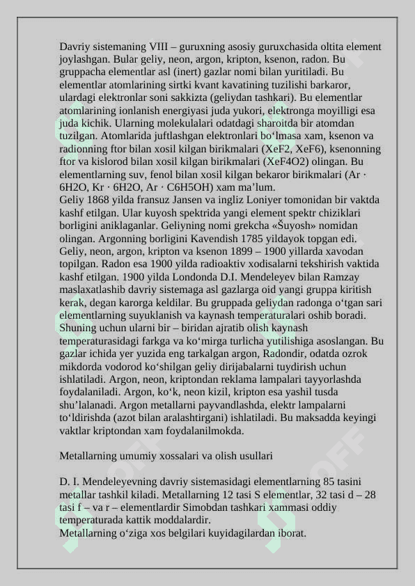 VIII – guruxning asosiy gruppacha elementlari 2