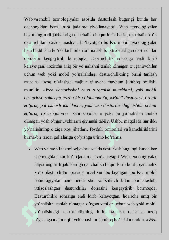 WEB DASTURLASHGA ASOSLANGAN AMALIY TIZIMLAR 2