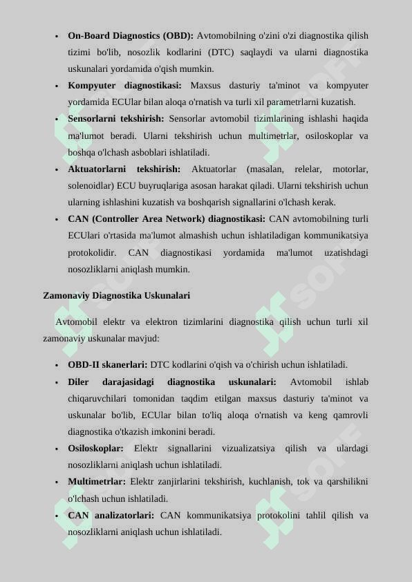 AVTOMOBIL ELEKTR VA ELEKTRON JIHOZLARINI UMUMIY DIAGNOSTIKA QILISH 2