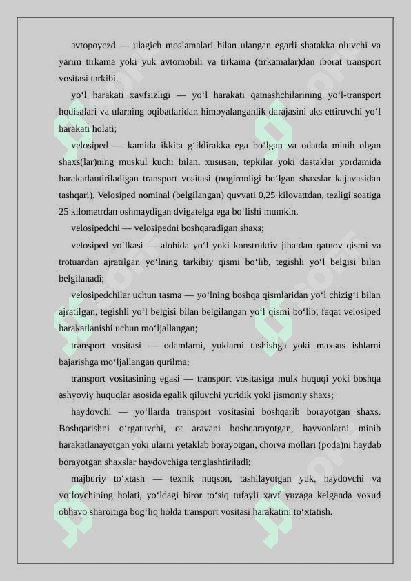 Yo’l harakati qoidalarida qo'llaniladigan 4