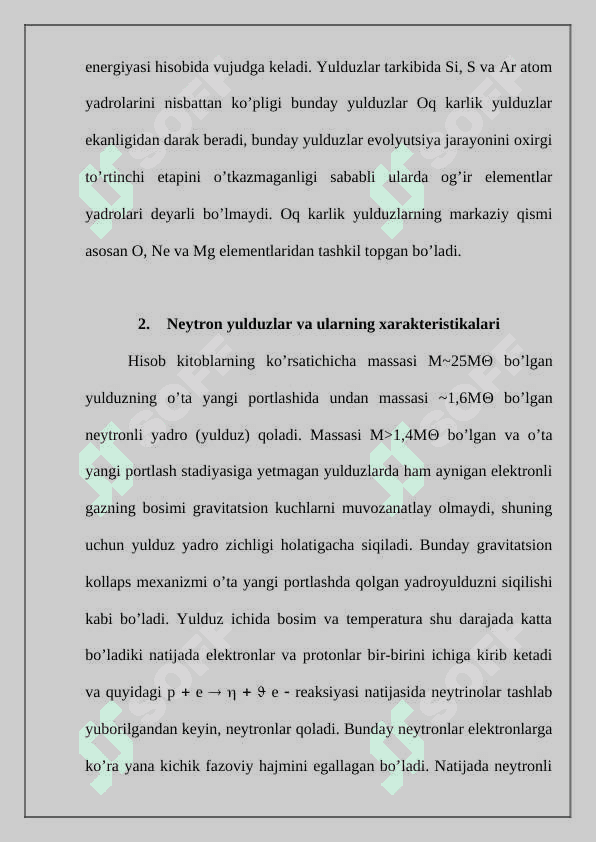 Yulduzlarning paydo bolishi va evolyutsiyasi oq karliklar neytron yulduzlar va qora tuynuklar 3