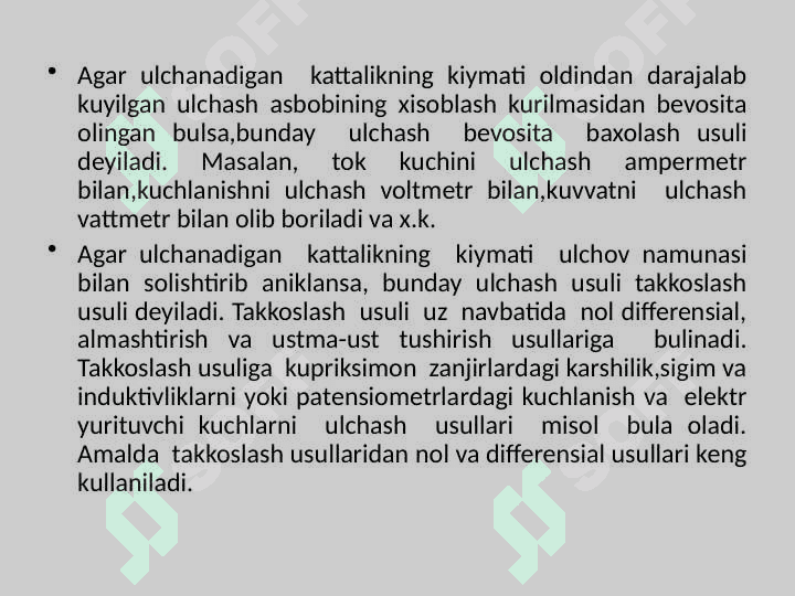 O‘lchash asboblarining aniqlik klasslari, ularning metrologik tavsiflari, o‘lchash asboblarining klassifikatsiyasi. 4
