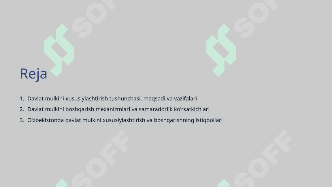 Davlat mulkini xususiylashtirish va boshqarish 2