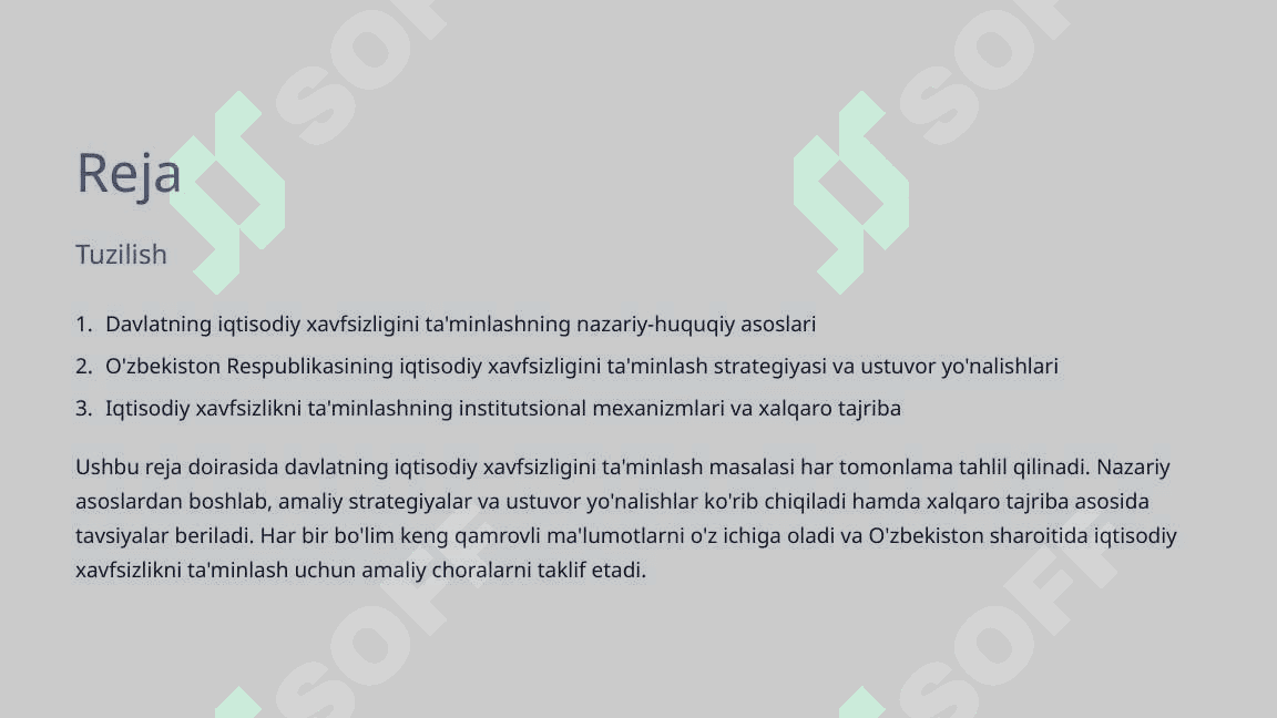 Davlatning iqtisodiy xavfsizligini ta'minlash vazifalari 2