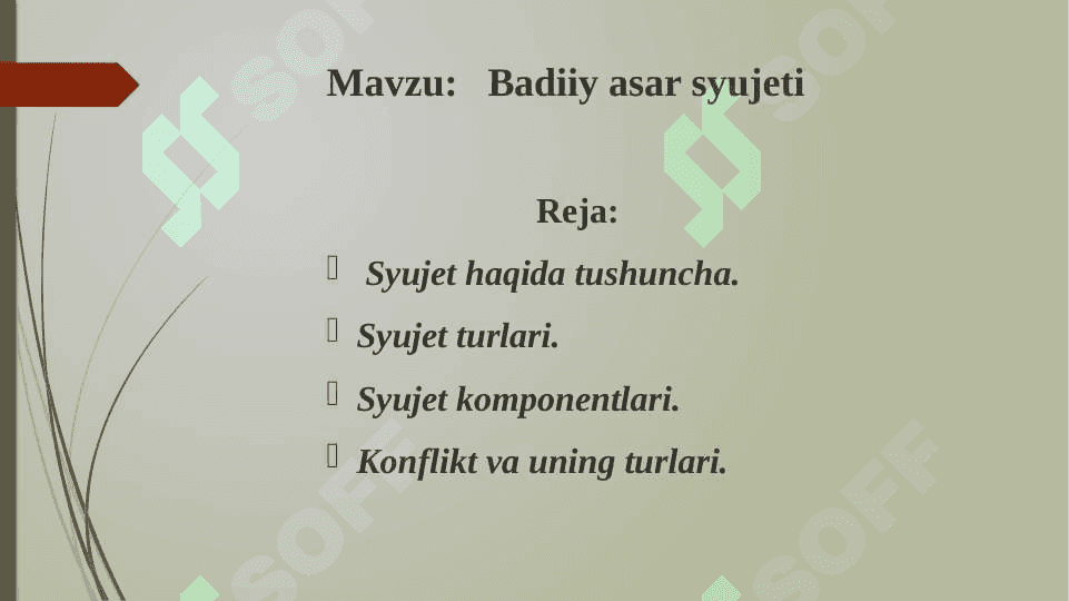 Mavzu:   Badiiy asar syujeti slayd 3