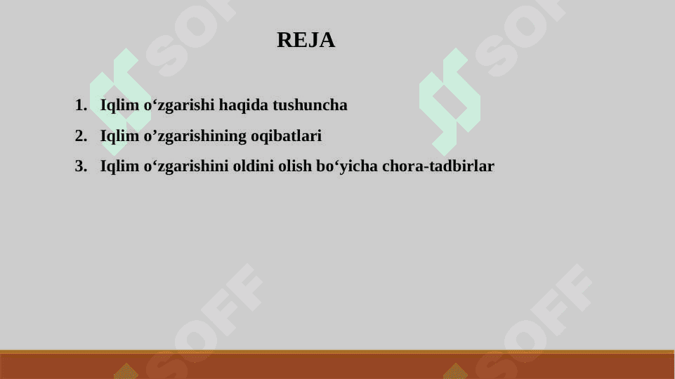 IQLIM O‘ZGARISHINI OLDINI OLISH BO‘YICHA CHORA-TADBIRLAR 2