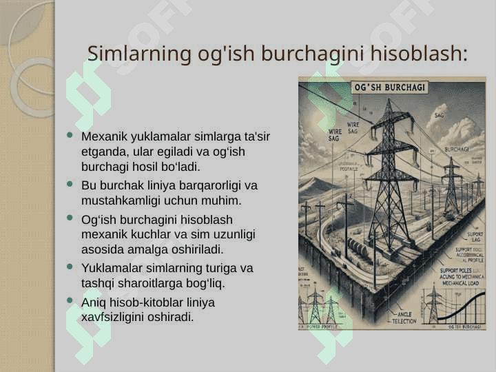 Mexaniki yuklamalar asosida simlarni og'ish burchagini hisoblash va liniyani profilligi shablon asosida tayanch to'siq urinatish joyini aniqlash.pptx 3