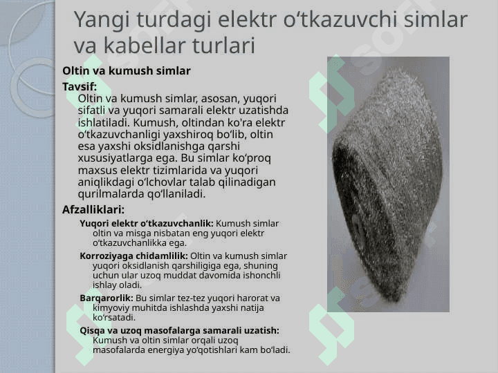 Yangi turdagi elektr oʻtkazuvchi sim va kabellarning turlari va ularning afzalliklari t.pptx 3