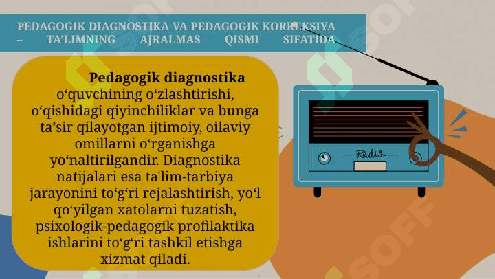 PEDAGOGIK DIAGNOSTIKA VA PEDAGOGIK KORREKSIYA. ELEKTRON PEDAGOGIKA VA UNING  O‘ZIGA XOS XUSUSIYATLARI 4
