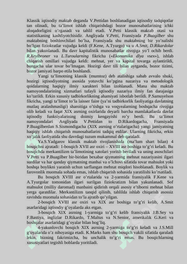 MAVZU.  ANGLIYA VA FRANSIYADA KLASSIK IQTISODIY   VUJUDGA KELISHI mustaqil ish 3