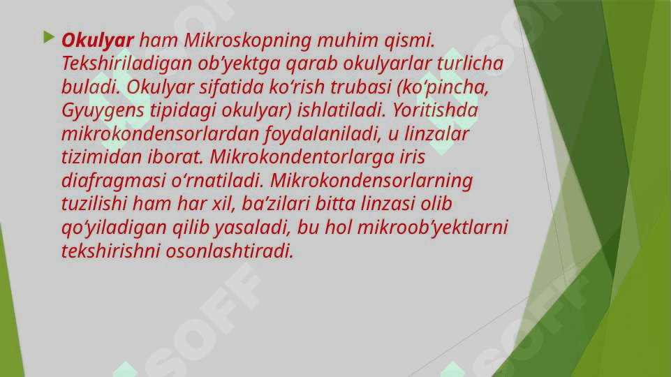Mikroskopning tuzilishi va ishlash qoidalari.Zamonaviy mikroskoplar va ularning avfzalliklari. . 5