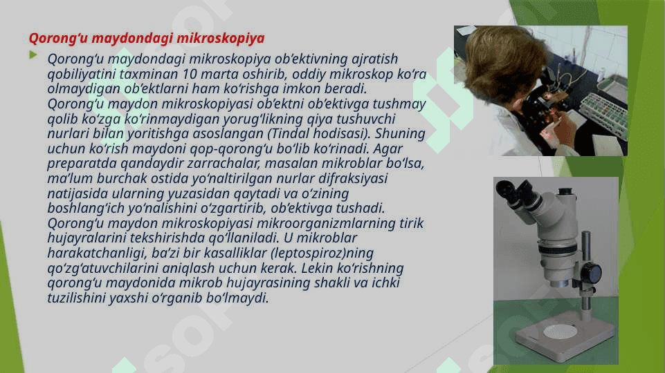 Mikroskopning tuzilishi va ishlash qoidalari.Zamonaviy mikroskoplar va ularning avfzalliklari. . 7