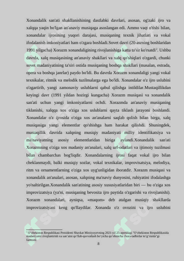 Xorazm san'ati xonandalarning o'ziga xos uslublari 8