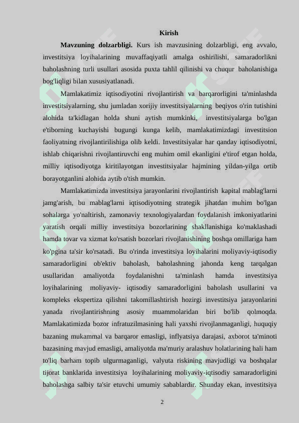 YANGI INVESTITSIYA LOYIHALARINI BAHOLASH VA ULARNING MUVAFFAQIYATI 2