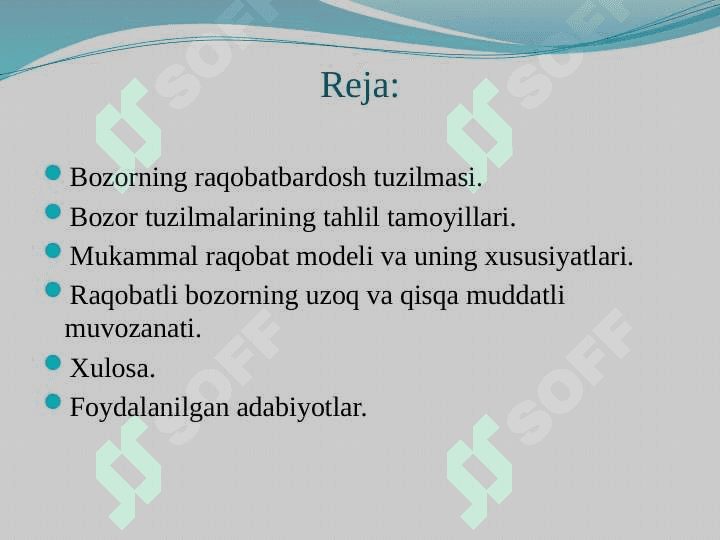 Bozor tuzilmasi mezonlari, monopoliya va mukammal raqobat 2
