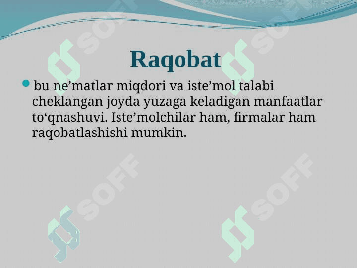 Bozor tuzilmasi mezonlari, monopoliya va mukammal raqobat 4