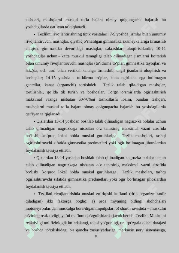 TEZLIK MASHQLARINI BAJARISHDA XATOLAR VA ULARNI TUZATISH USULLARI 8