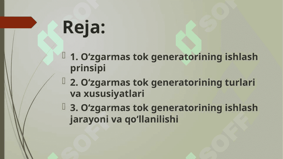 O'ZGARMAS TOK MASHINNASINING GENERATOR REJIMDA ISHLASHI 2
