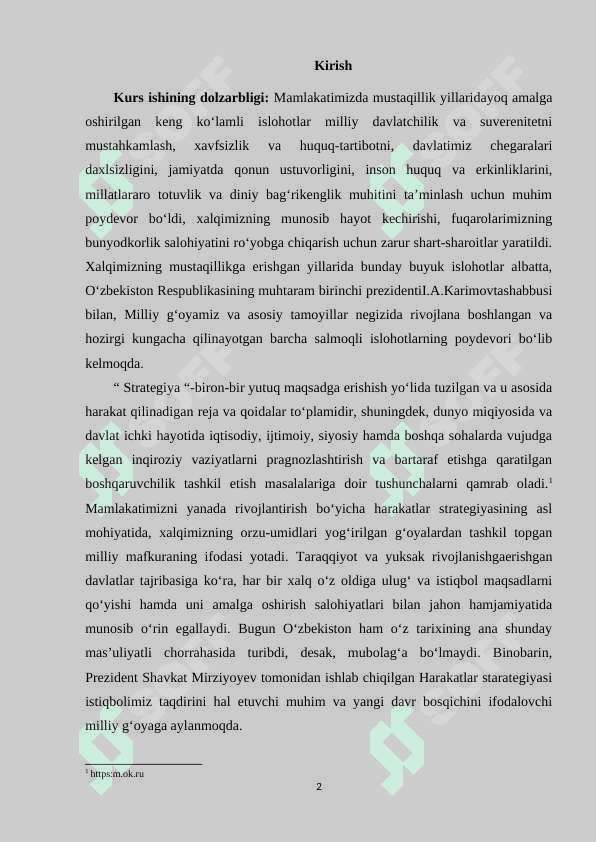 2017-2021-yillarda O‘zbekiston respublikasini yanada rivojlantirish bo‘yicha harakatlar strategiyasi va unda belgilangan ustuvor yo‘nalishlar 2