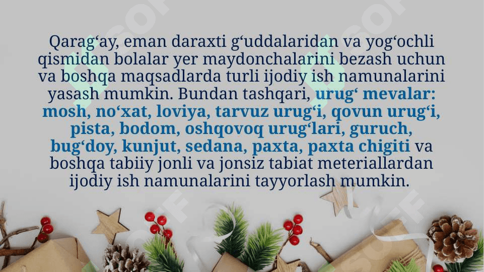 MTTDA TABIIY VA TASHLANDIQ MATERIALLARDAN TURLI O‘YINCHOQLAR YASASH. CHINNI XAMIR BILAN ISHLASH TEXNOLOGIYASI 8
