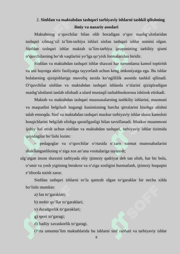 Sinfdan va maktabdan tashqari ishlarda tejamkorlik tarbiyasi 8