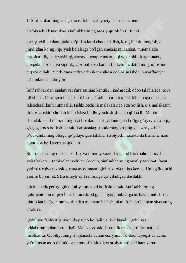 Sinf rahbarining o'quvchilar jamoasi bilan ishlash usullari 2