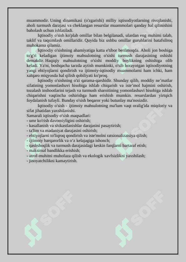 Iqtisodiy o’sishning mohiyati, asosiy tavsifnomasi va modeli. 3
